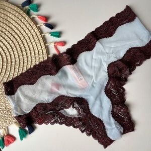 Victoria's Secret Tease Mesh Lace-Trim Cheeky Panty Light Blue Large NEW